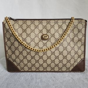Auth Vintage Gucci GG XL Canvas Clutch